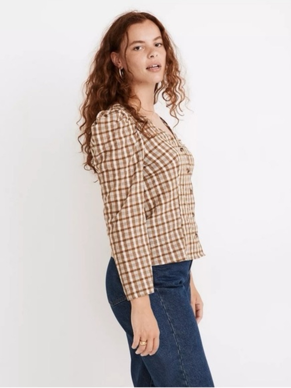 Madewell size 4 Westover Sandown plaid cotton Beige & Cream Button-Front Top